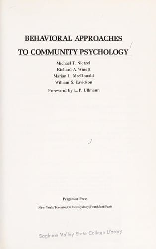 Behavioral approaches to community psychology