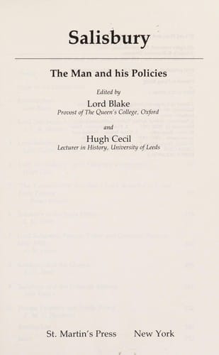 Salisbury, the man and his policies