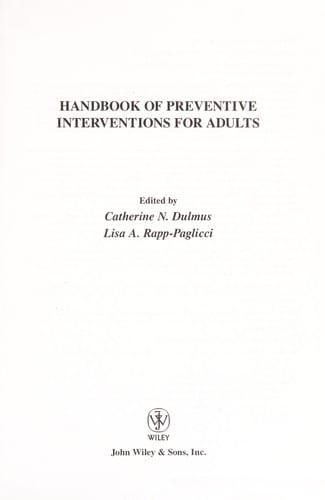 Handbook of preventive interventions for adults