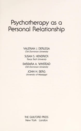 Psychotherapy as a personal relationship
