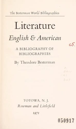Literature, English & American; a bibliography of bibliographies