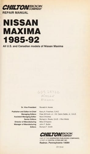 Chilton's repair manual, Nissan Maxima 1985-92