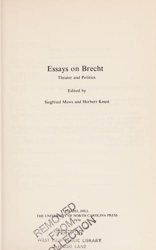 Essays on Brecht