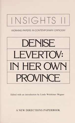 Denise Levertov: In Her Own Province