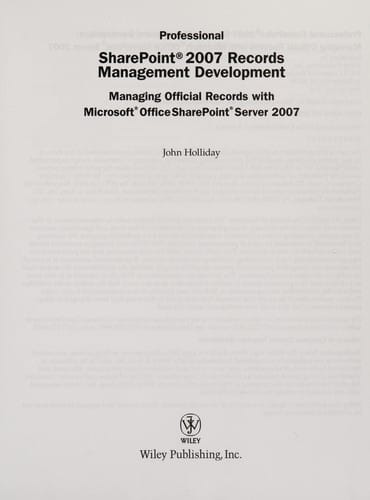 Professional SharePoint 2007 Records Management Development