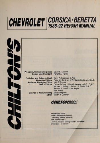 Chilton's Chevrolet Corsica/Beretta 1988-92 repair manual