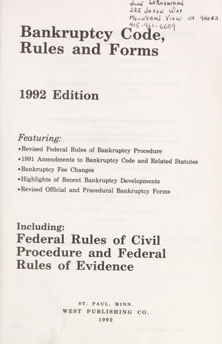 Bankruptcy code, rules and forms