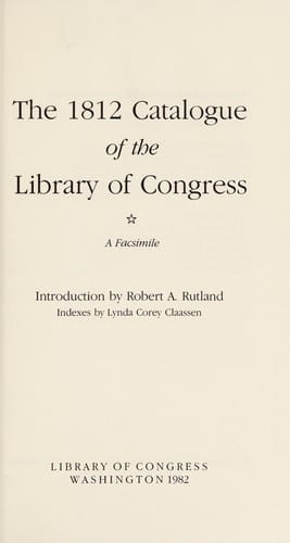The 1812 catalogue of the Library of Congress