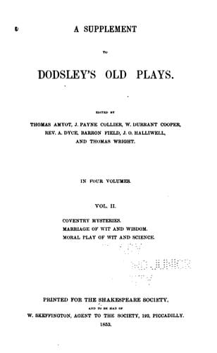A supplement to Dodsley's Old plays