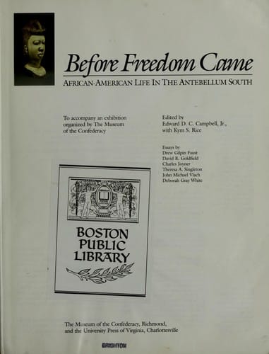 Before freedom came : African-American life in the antebellum South : to accompany an exhibition organized by the Museum of the Confederacy