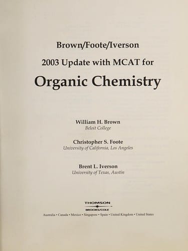 Brook/Foote/Iverson 2003 update with MCAT for organic chemistry