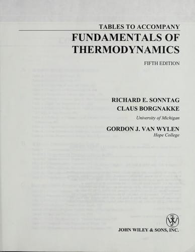 Tables to accompany Fundamentals of thermodynamics