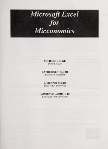 Microsoft Excel for micconomics [i.e. microeconomics]