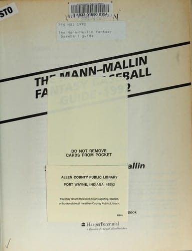 The Mann-Mallin fantasy baseball guide--1992