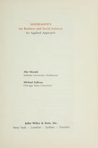Mathematics for business and social sciences : an applied approach