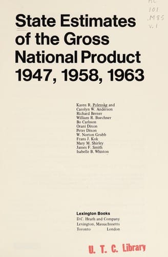 State estimates of the gross national product, 1947, 1958, 1963