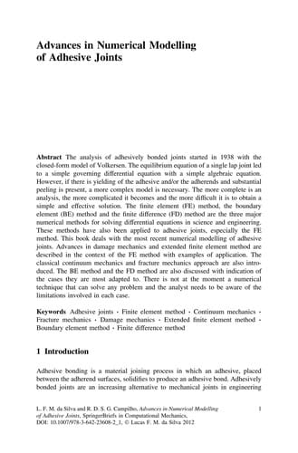 Advances in numerical modeling of adhesive joints