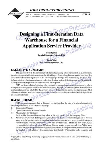 Designing a first-iteration data warehouse for a financial application service provider