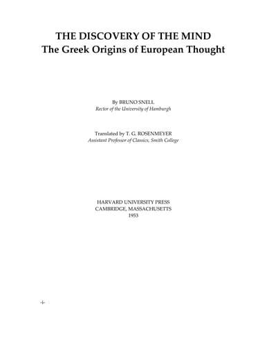The discovery of the mind in Greek philosophy and literature