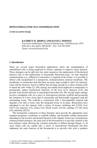 Fundamentals of cell immoblilisation