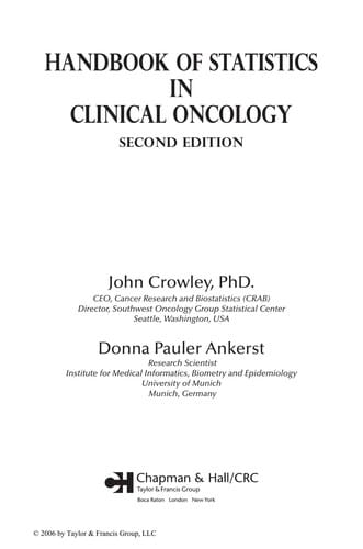 Handbook of statistics in clinical oncology