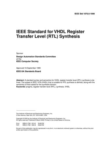 IEEE standard for VHDL register transfer level (RTL) synthesis