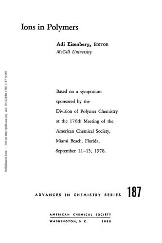 Ions in polymers: Based on a symposium (Advances in chemistry series)