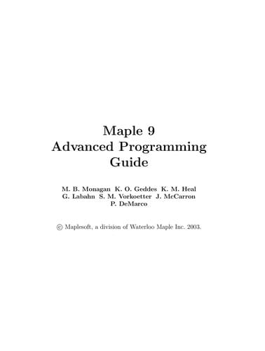 Maple 9 advanced programmimg guide