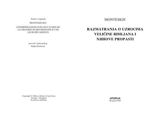 Razmatranja o uzrocima veličine Rimljana i njihove propasti
