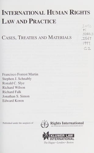International Human Rights & Practice Cases, Treaties and Materials - - Casebook - Documentary Supplement