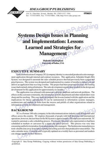 Systems design issues in planning and implementation