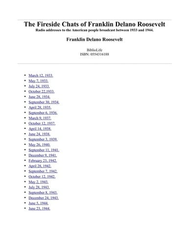 Fireside chats of franklin delano roosevelt