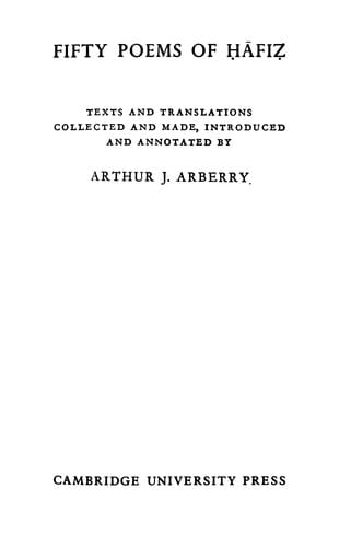 Fifty poems of Hāfiz︢