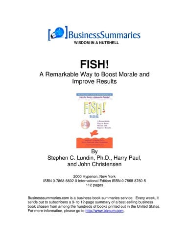 Fish! a remarkable way to boost morale and improve results