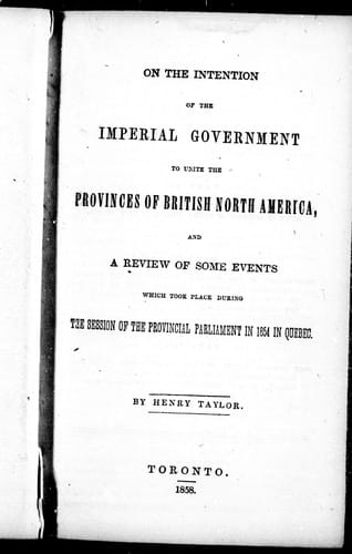On the intention of the imperial government to unite the provinces of British North America
