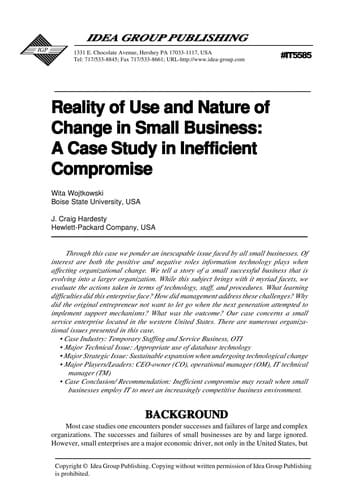 Reality of use and nature of change in small business