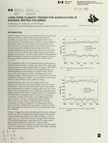 Long-term climatic trends for agriculture at Agassiz, British Columbia