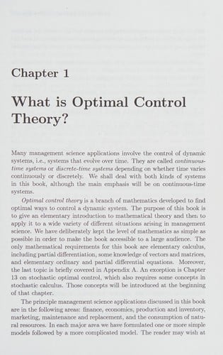 Optimal control theory: applications to management science and economics