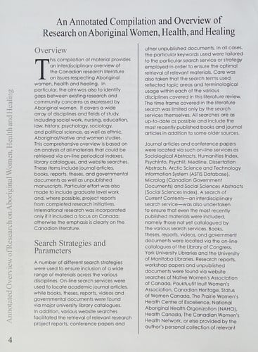 Annotated bibliography of Aboriginal women's health and healing research