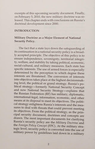 Russian Military Politics and Russia's 2010 Defense Doctrine