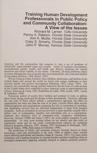Social change, public policy, and community collaborations: training human development professionals for the twenty-first century