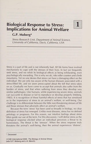 The biology of animal stress: basic principles and implications for animal welfare