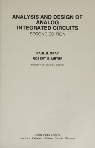 Analysis and design of analog integrated circuits