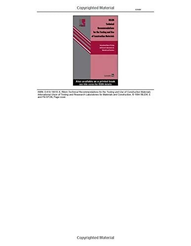 RILEM Technical Recommendations for the testing and use of construction Materials