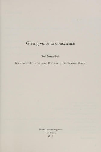 Giving voice to conscience (Koningsbergerlezingen)