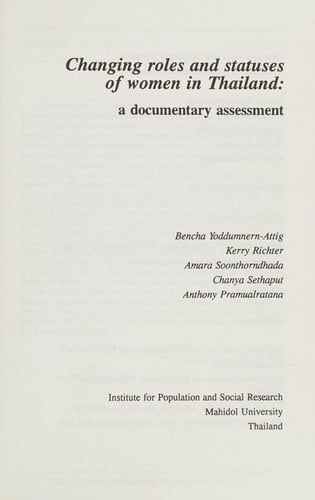 Changing roles and statuses of women in Thailand: a documentary assessment