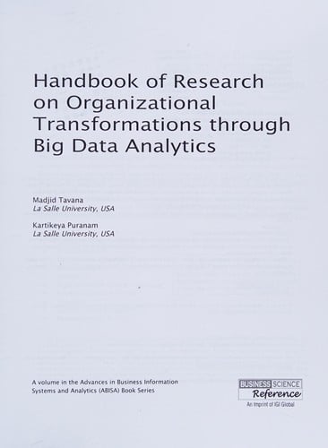 Handbook of research on organizational transformations through big data analytics