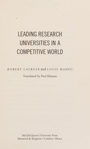 Leading Research Universities: Autonomous Institutions in a Competitive Academic World