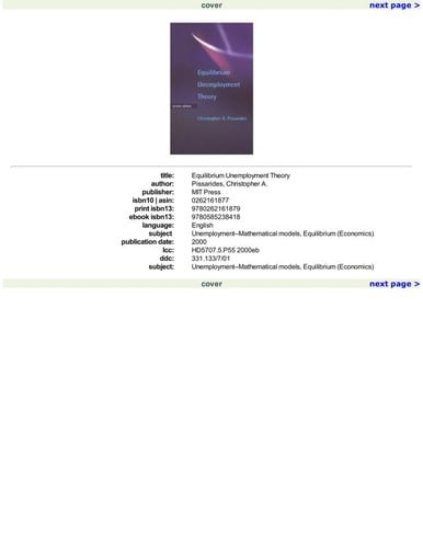 Equilibrium Unemployment Theory