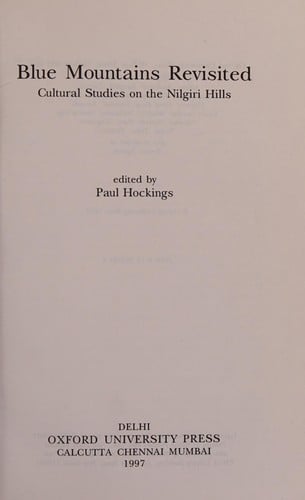 Blue mountains revisited: cultural studies on the Nilgiri Hills